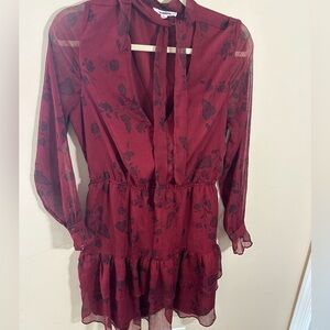 BB Dakota Dress Red Black Chiffon Tie Neck  size L